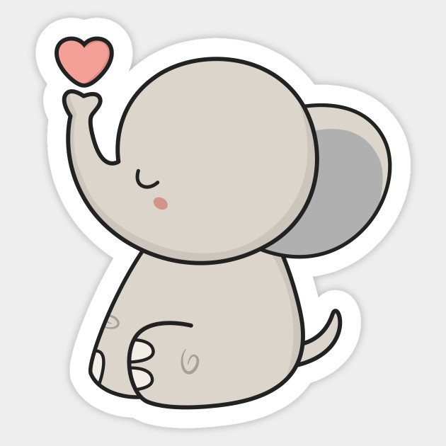 Kawaii Cute Elephant  With A Heart Cute Sticker TeePublic